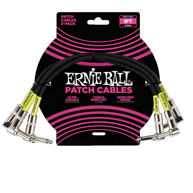 Ernie Ball 1ft Angle Angle Patch Cable 3 Pack Black Cables Ernie Ball - RiverCity Rockstar Academy Music Store, Salem Keizer Oregon