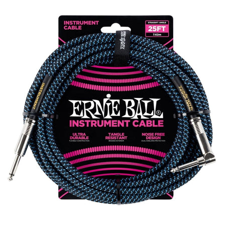 Ernie Ball 25FT Braided Straight Angle Instrument Cable Black Blue Cables Ernie Ball - RiverCity Rockstar Academy Music Store, Salem Keizer Oregon