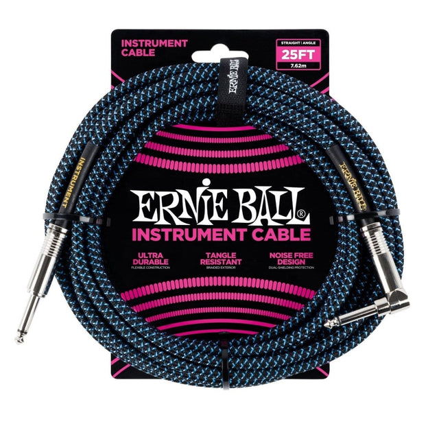 Ernie Ball 25FT Braided Straight Angle Instrument Cable Black Blue Cables Ernie Ball - RiverCity Rockstar Academy Music Store, Salem Keizer Oregon