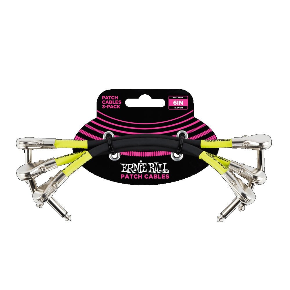Ernie Ball 6" Flat Angle Patch Cable 3 Pack Black Cables Ernie Ball - RiverCity Rockstar Academy Music Store, Salem Keizer Oregon