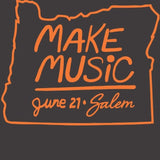 Make Music Day Salem Oregon Outline T-Shirt with Official Logo Apparel RiverCity Music Store - RiverCity Rockstar Academy Music Store, Salem Keizer Oregon