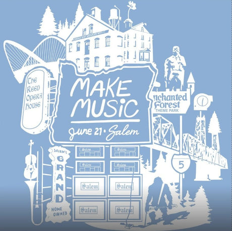 Make Music Day Salem Stacked Logo T-Shirt Apparel RiverCity Music Store - RiverCity Rockstar Academy Music Store, Salem Keizer Oregon