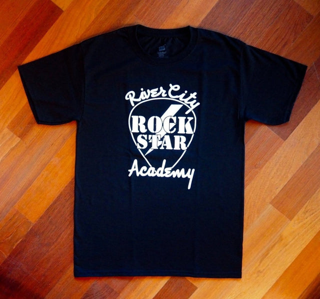 Men's Tall Logo T-Shirt - Black with White RiverCity Logo Apparel RiverCity Music Store - RiverCity Rockstar Academy Music Store, Salem Keizer Oregon
